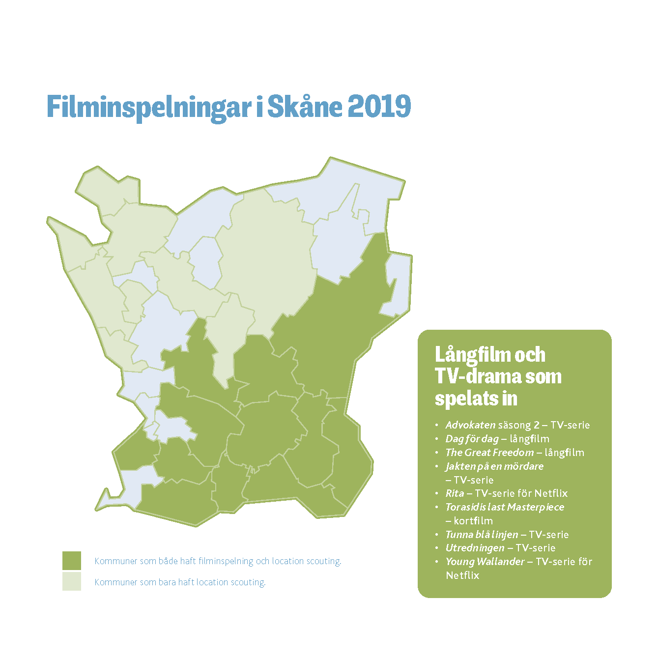 Karta över film- och tv-inspelningar samt location scouting  i Skåne 2019