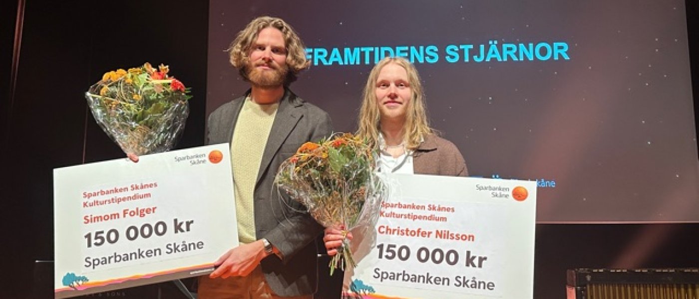 Simon Folger och Christoffer Nilsson fick Sparbanken Skånes filmstipendium 2023. Foto: Emma Lidström.