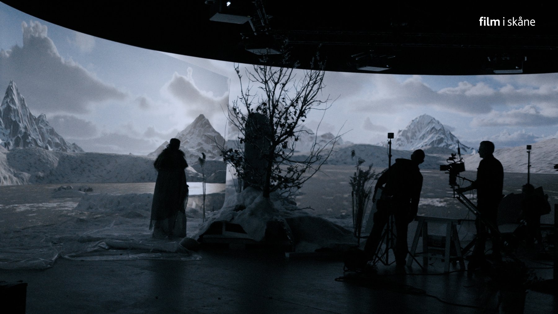 Behind the scenes-fotografi från Virtual Production-inspelning i Ystad Studios