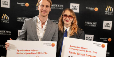 Gustav Olsson och Emilia Ekman Larson är två av de sex stipendiaterna som får Sparbanken Skånes Kulturstipendier 2025